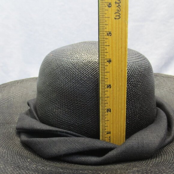 Vintage Eric Javits Womens M Sun Hat Black Wide 4.5" Brim Luxury Straw Fashion - Picture 8 of 11